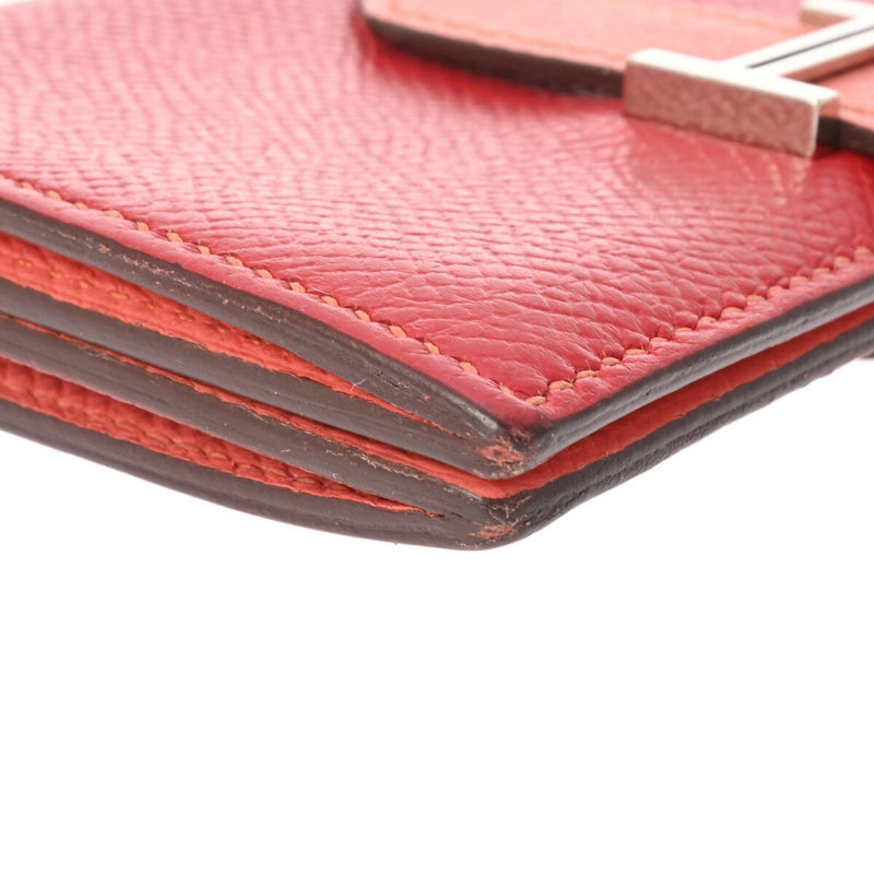 HERMES Bearn Card Case Rouge Kazak/Flamingo Palladium Hardware R Stamp (around 2014) Unisex Epsom Leather