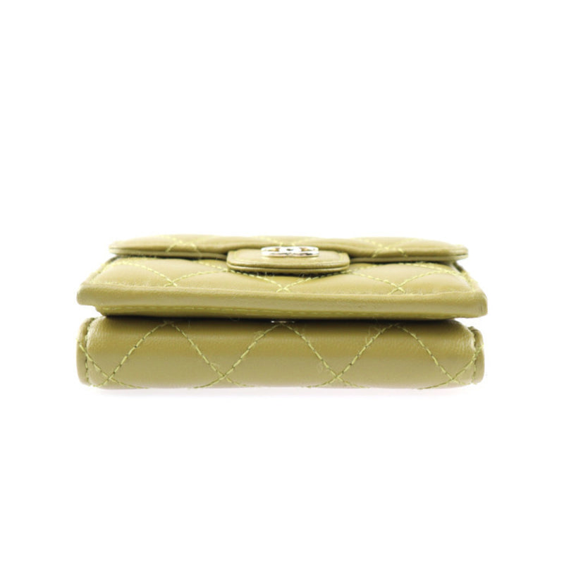 CHANEL Small Wallet Timeless Classic Trifold AP0230 Y04059 N0200 Lambskin Khaki Green Matelasse