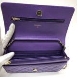 CHANEL A33814 CC Coco Mark Matelasse Chain Wallet Shoulder Bag Caviar Skin Women's Purple