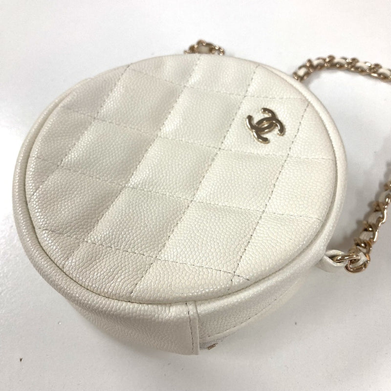 Chanel CC Mark Round Chain Bag Crossbody Shoulder Bag White Gold