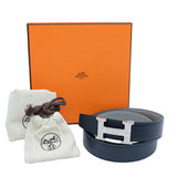 HERMES Belt Constance Box Calf Taurillon Clemence Reversible Blue Marine Navy Grimoire Gray #85