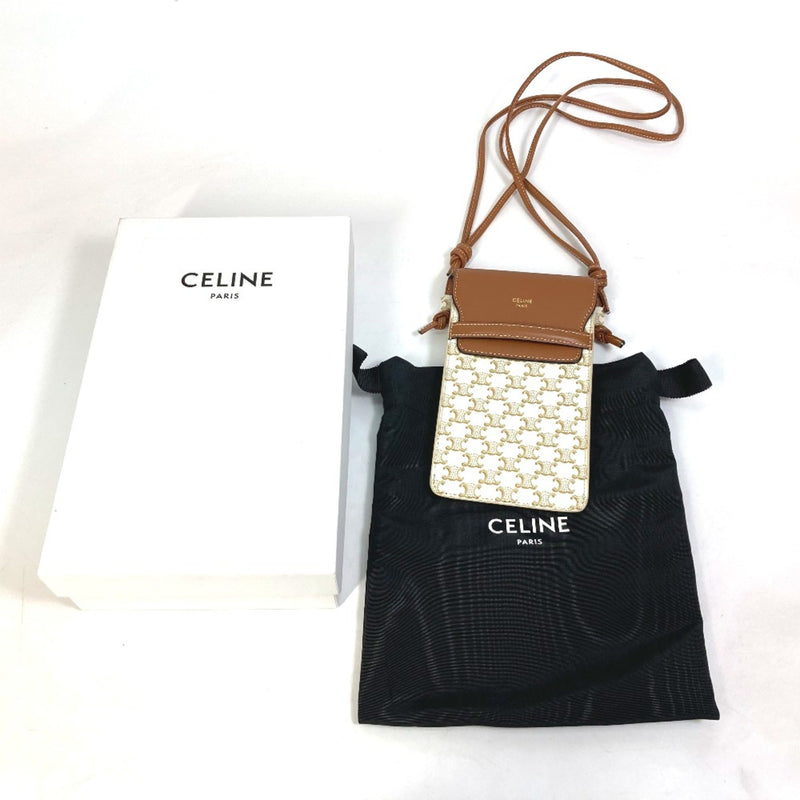 CELINE 10G332CQD triomphe phone case Bag Shoulder Bag Pochette Smartphone case Beige White