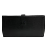 HERMES Beance Soufflé Metal Fittings Vaux Epson Leather Bifold Long Wallet Black 29284