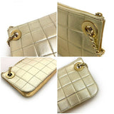 Chanel Clutch Bag Gold Chocolate Bar Leather Lambskin 7th CHANEL Handbag Chain Quilted Ring Women's Lattice