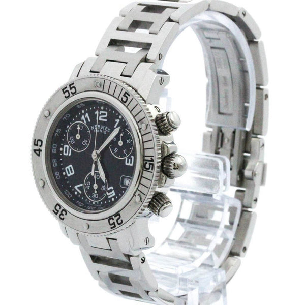 Polished HERMES Clipper Diver Chronograph Quartz Ladies Watch CL2.310 BF573266