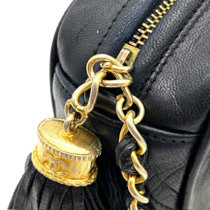 CHANEL Chain Shoulder Bag Lambskin Black Pochette