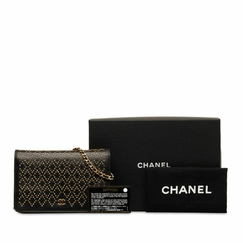 Chanel Women's Suede Chain/Shoulder Wallet Black