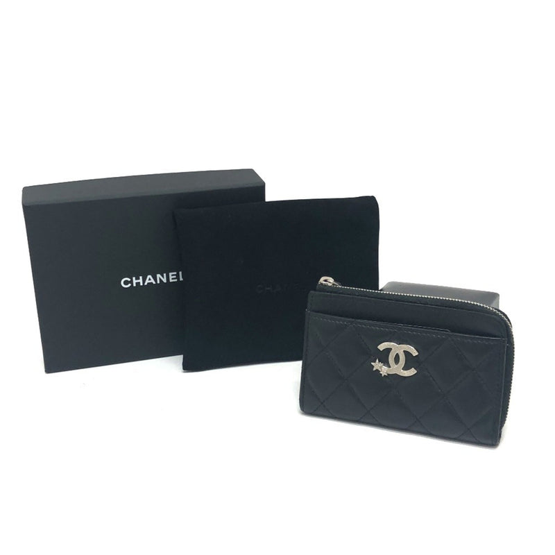 CHANEL AP3732 Matelasse Coco Mark Star Card Coin Purse Wallet/Coin Case Lambskin Women's Black