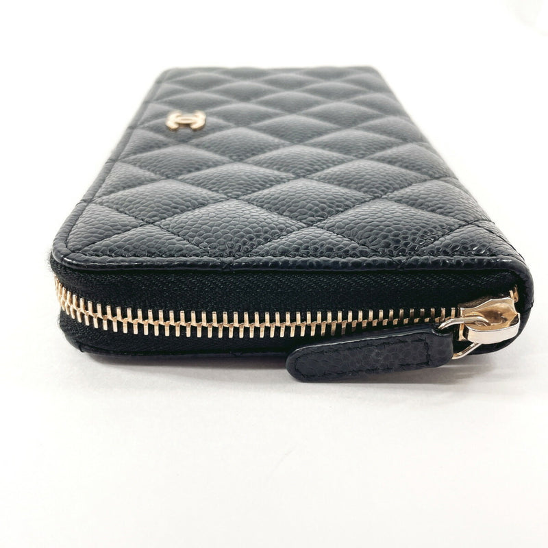 CHANEL Coco Mark Round Long Wallet Matte Caviar Skin Black Women's N4044663