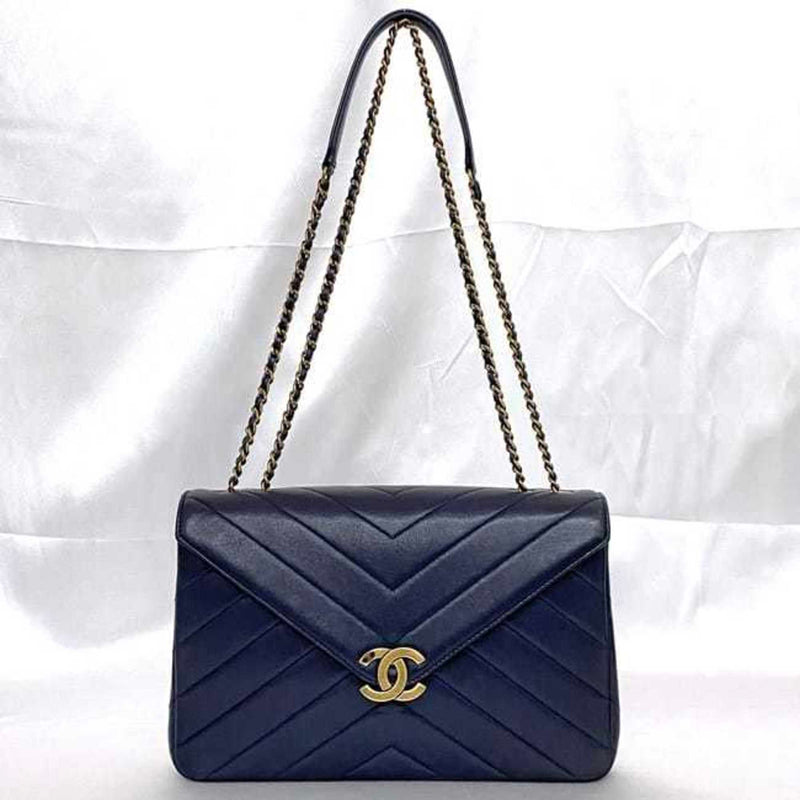 Chanel Chain Shoulder Bag Navy V Stitch f-20741 Coco Mark Flap Leather Lambskin 2 CHANEL