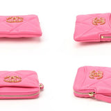 Chanel Matelasse 19 Fragment Case Coin Business Card Holder/Card AP2086 Lamb Leather Pink S-155076