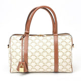 CELINE Boston Bag 19037 Triomphe Canvas Calf Tan White E-156517