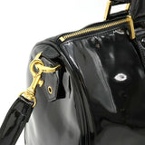 CHANEL Coco Mark Handbag Boston Bag Shoulder Enamel Patent Leather Black