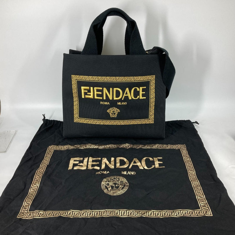 Fendi 8BH395 VERSACE collaboration 2WAY Tote Bag Crossbody Shoulder Bag Black Gold