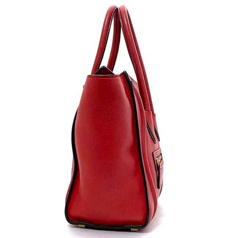 Celine Tote Bag Luggage Micro Shopper Red 167793 Leather CELINE Handbag Ladies