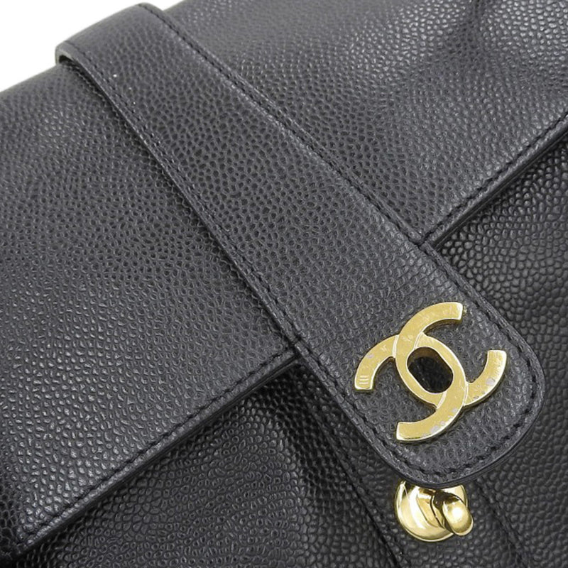 CHANEL Coco Mark Turnlock No.6 Shoulder Bag Caviar Skin Black with Seal