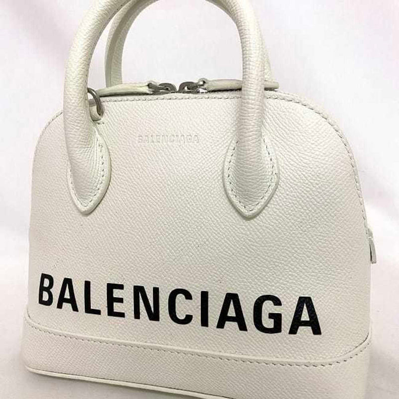 Balenciaga 2way Bag Ville Small XXS White Black Everyday 550646 Shoulder Handbag Leather BALENCIAGA Print Compact