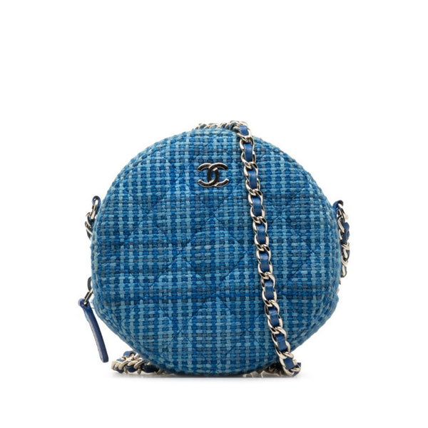 Chanel Coco Mark Chain Shoulder Bag Blue Silver Tweed Leather Women's CHANEL