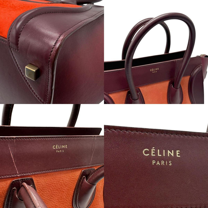 CELINE Handbag Luggage Medium Shopper Leather Bordeaux x Orange Men's Women's n0664