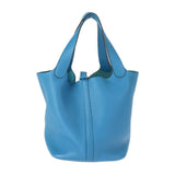 HERMES Hermes Picotin Lock MM Handbag Taurillon Clemence Blue Hydra Silver Metal Fittings Tote Bag X Stamp