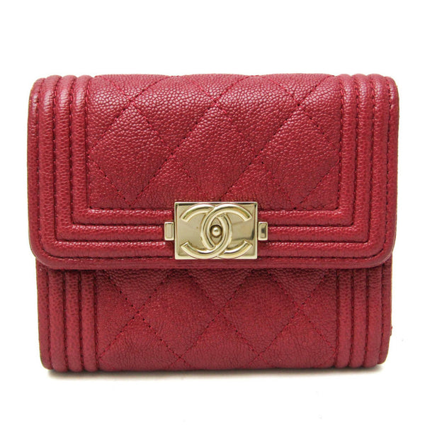 Chanel Boy Chanel Women's Caviar Leather Wallet (tri-fold) Red Color