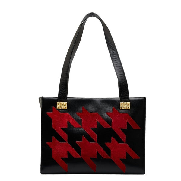 Celine Houndstooth Handbag Black Red Leather Women's CELINE