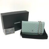 Chanel Long Wallet Bag Crossbody Chain wallet Shoulder Bag blue SilverHardware