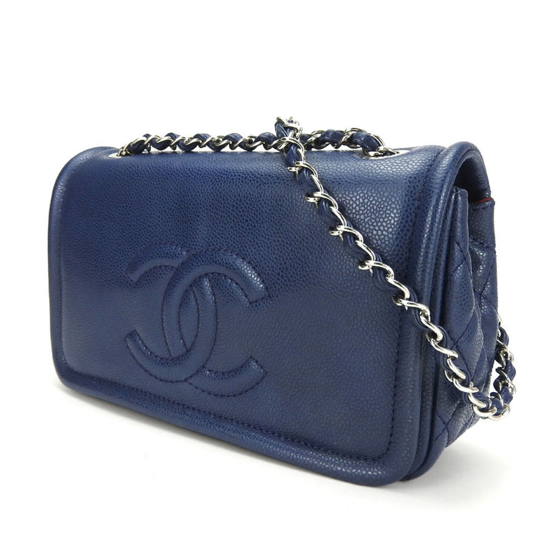 Chanel Shoulder Bag Matelasse Caviar Skin Navy Deca Coco Double Chain 13 Series Women's CHANEL