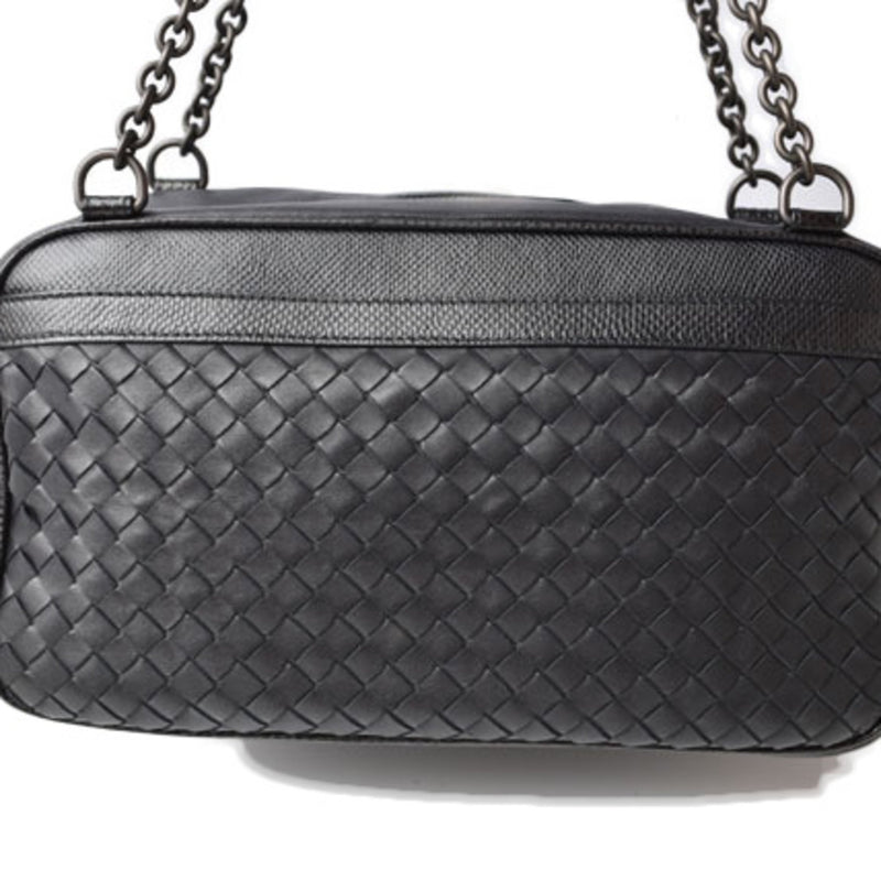 Bottega Veneta shoulder bag chain BOTTEGA VENETA intrecciato embossed leather black