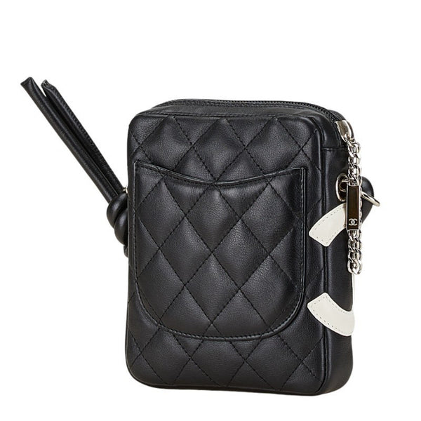 CHANEL Cambon Line Coco Mark Shoulder Bag Black Leather Women's