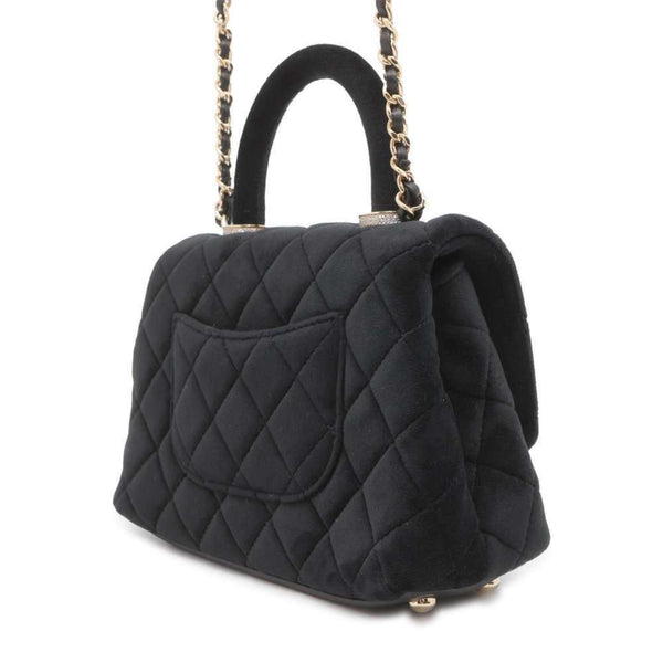 Chanel handbag, matelasse, coco mark, rhinestone, velvet, 2way shoulder bag, handle, black