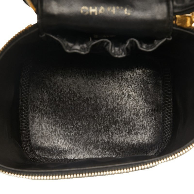 Chanel Coco Mark Handbag Vanity Bag Black Gold Caviar Skin Women's CHANEL