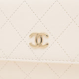 Chanel Matelasse Flap Phone Case Chain Shoulder Bag Leather White AP2839