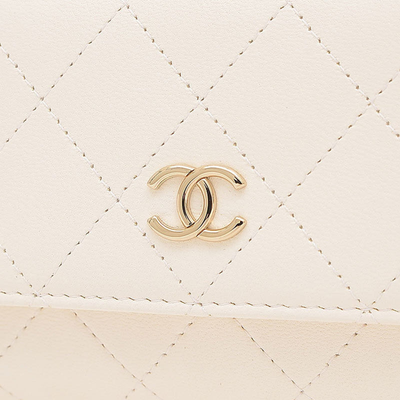 Chanel Matelasse Flap Phone Case Chain Shoulder Bag Leather White AP2839