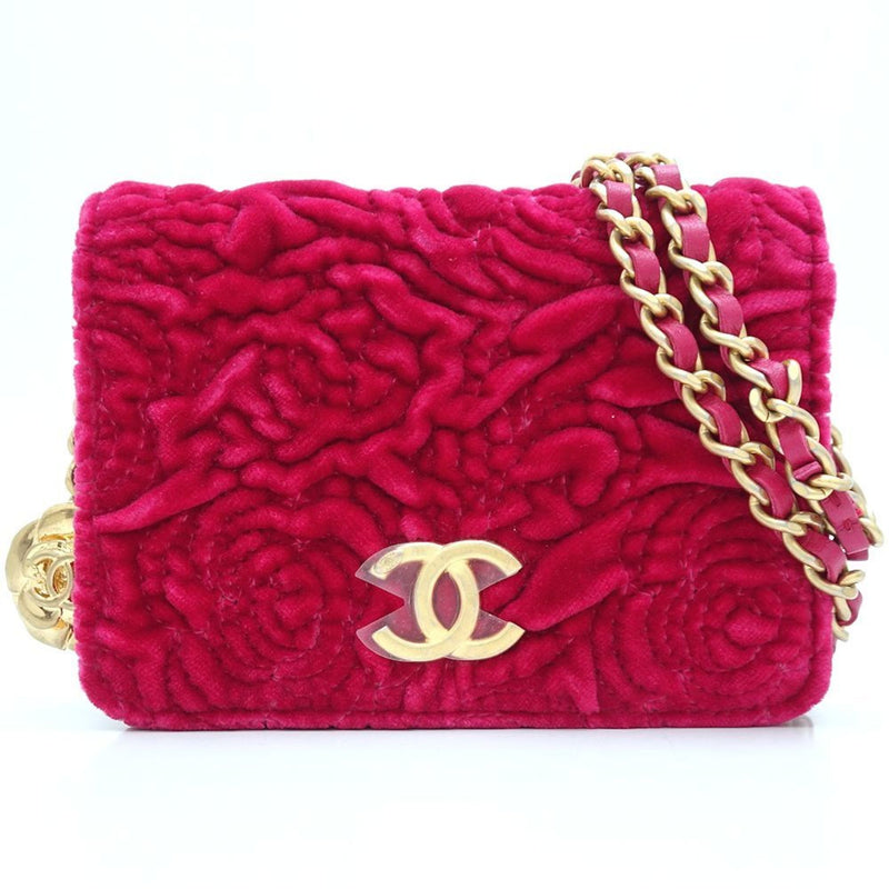 CHANEL Chain Shoulder Bag Velvet Pink Purple 351707