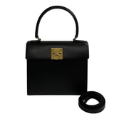 CELINE Vintage Logo Ring Metal Fittings Calf Leather Genuine 2way Handbag Shoulder Bag Black Red Lining