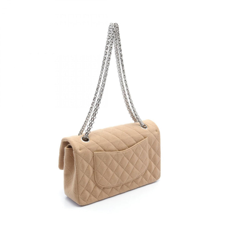 CHANEL 2.55 Matelasse Coco Mark Double Flap Shoulder Bag Cotton Jersey Women's Beige A01112