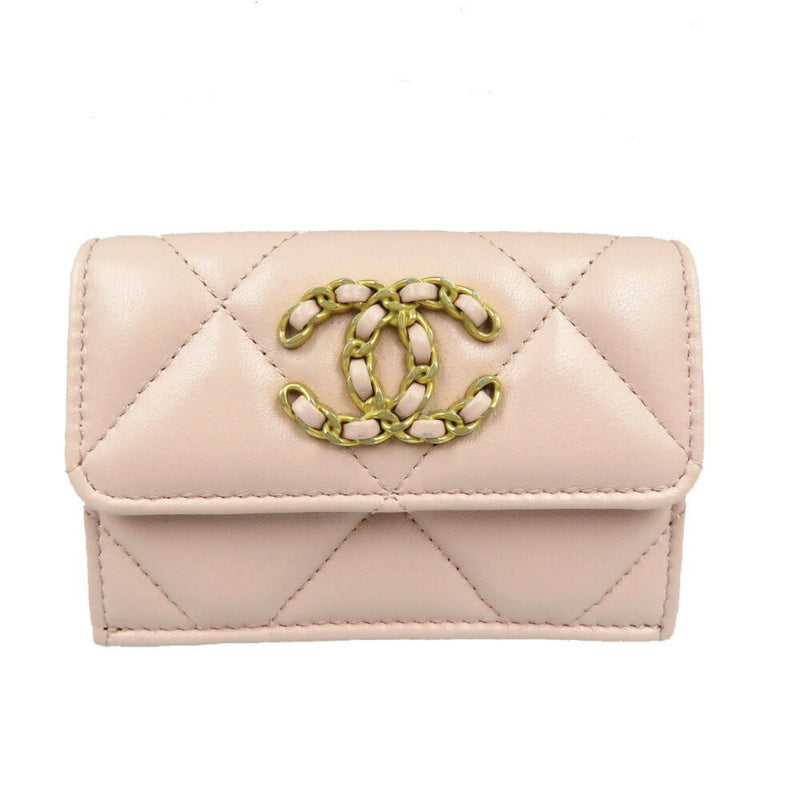 Chanel 19 Disneuf Small Coco Mark Random Serial Lambskin Pink Tri-fold Wallet 1377CHANEL