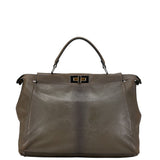 FENDI ZUCCA Handbag Shoulder Bag 8BN210 Khaki Gray Gold Leather Women's