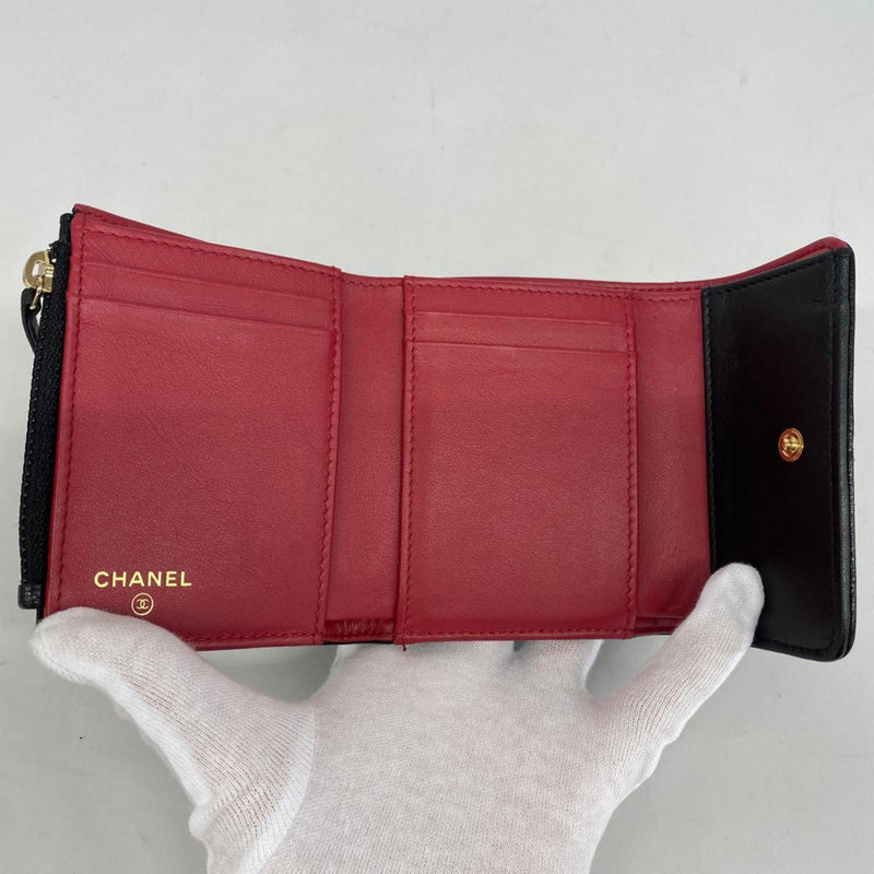 Chanel Tri-fold Wallet Matelasse Lambskin Black Women's