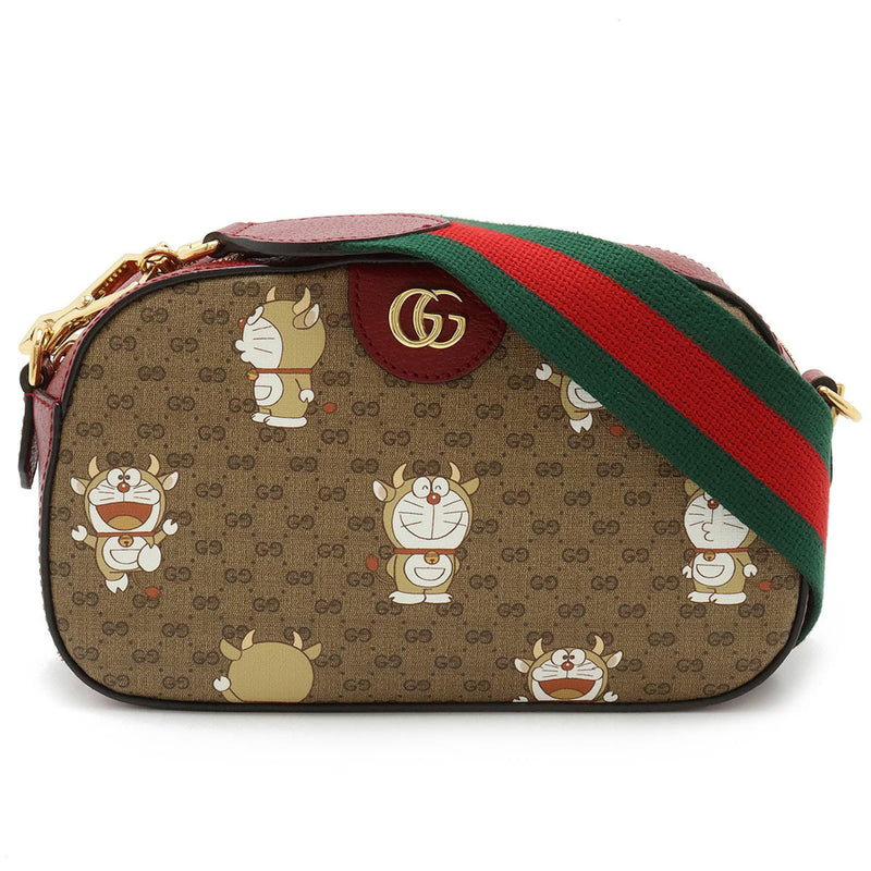 GUCCI GG Supreme Doraemon collaboration shoulder bag, pochette, clutch, Ushidora, PVC, leather, brown, bordeaux, 574886