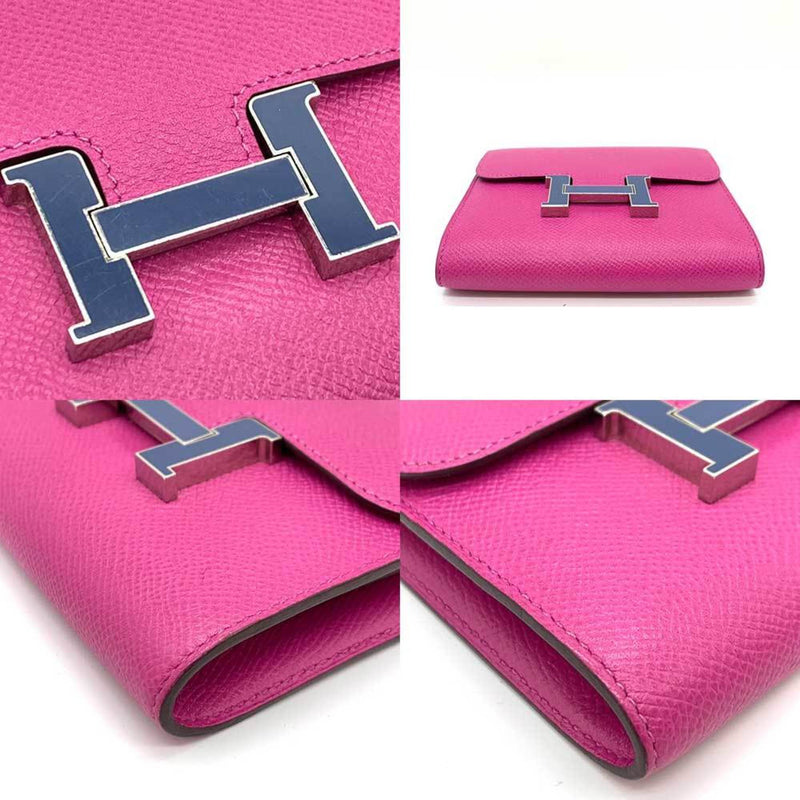 Hermes Wallet Constance Compact Magnolia Blue Pink Bifold Square H Ladies Vaux Epson Leather HERMES