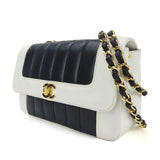 CHANEL Chain Shoulder Bag Mademoiselle Lambskin Leather Coco Mark Navy White Chic Ladies shoulder bag coco leather