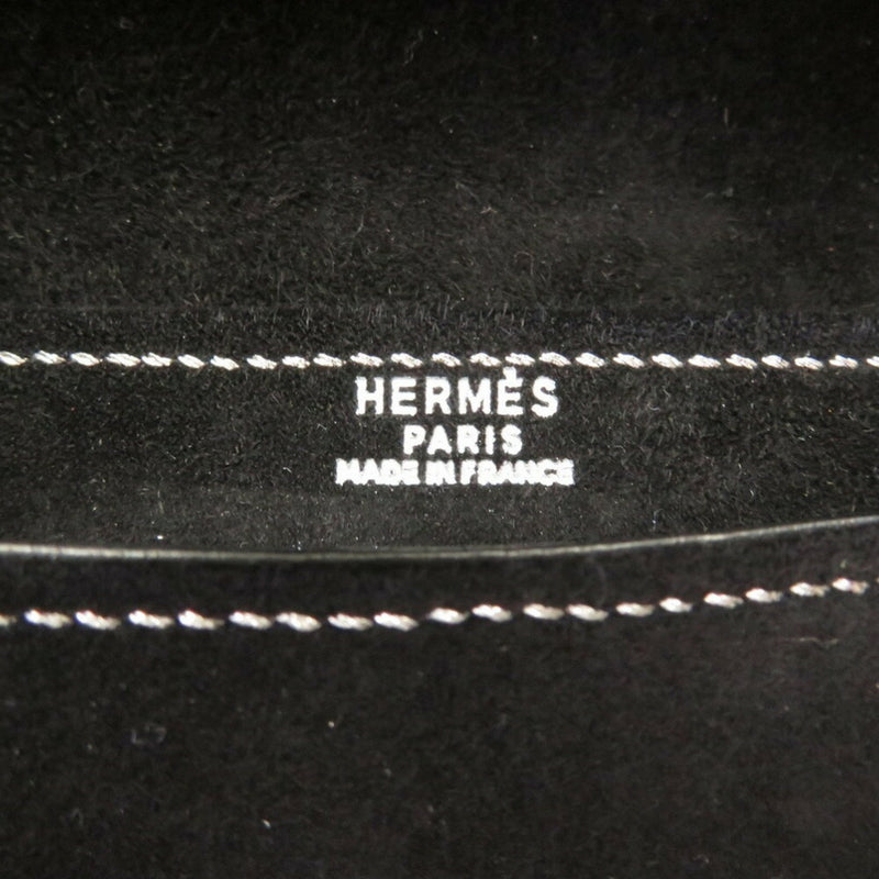 Hermes Navet Dobris Black Silver Stitch Clutch Bag 〇X Engraved 0093HERMES