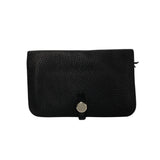 HERMES Dogon GM Hardware Togo Leather Bifold Long Wallet Black 23777