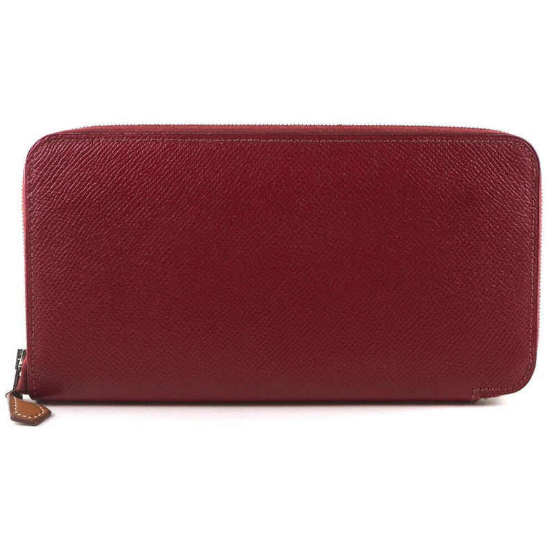 Hermes Azap Silk In Vaux Epson x Rouge Red X Unisex Long Wallet