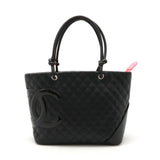 CHANEL Cambon Line Coco Mark Large Tote Shoulder Bag Soft Calfskin Enamel Black Pink A25169