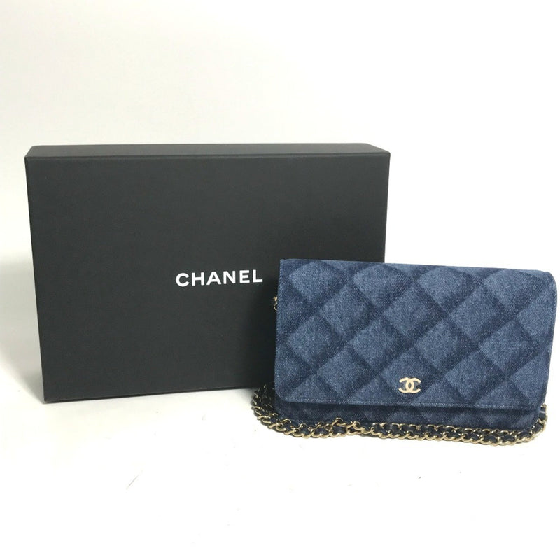 CHANEL AP0250 Long Wallet Chain Bag Matelasse Shoulder Denim Women's Blue