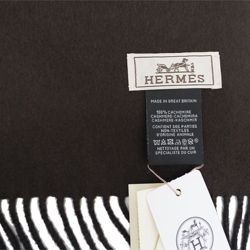 Hermes HERMES Cashmere Muffler Super H Leather Detail Reversible Black Marron H393829T Men's