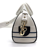 Christian Dior Handbag Crossbody Shoulder Bag Vibe Small Bowling Leather White x Navy Ladies